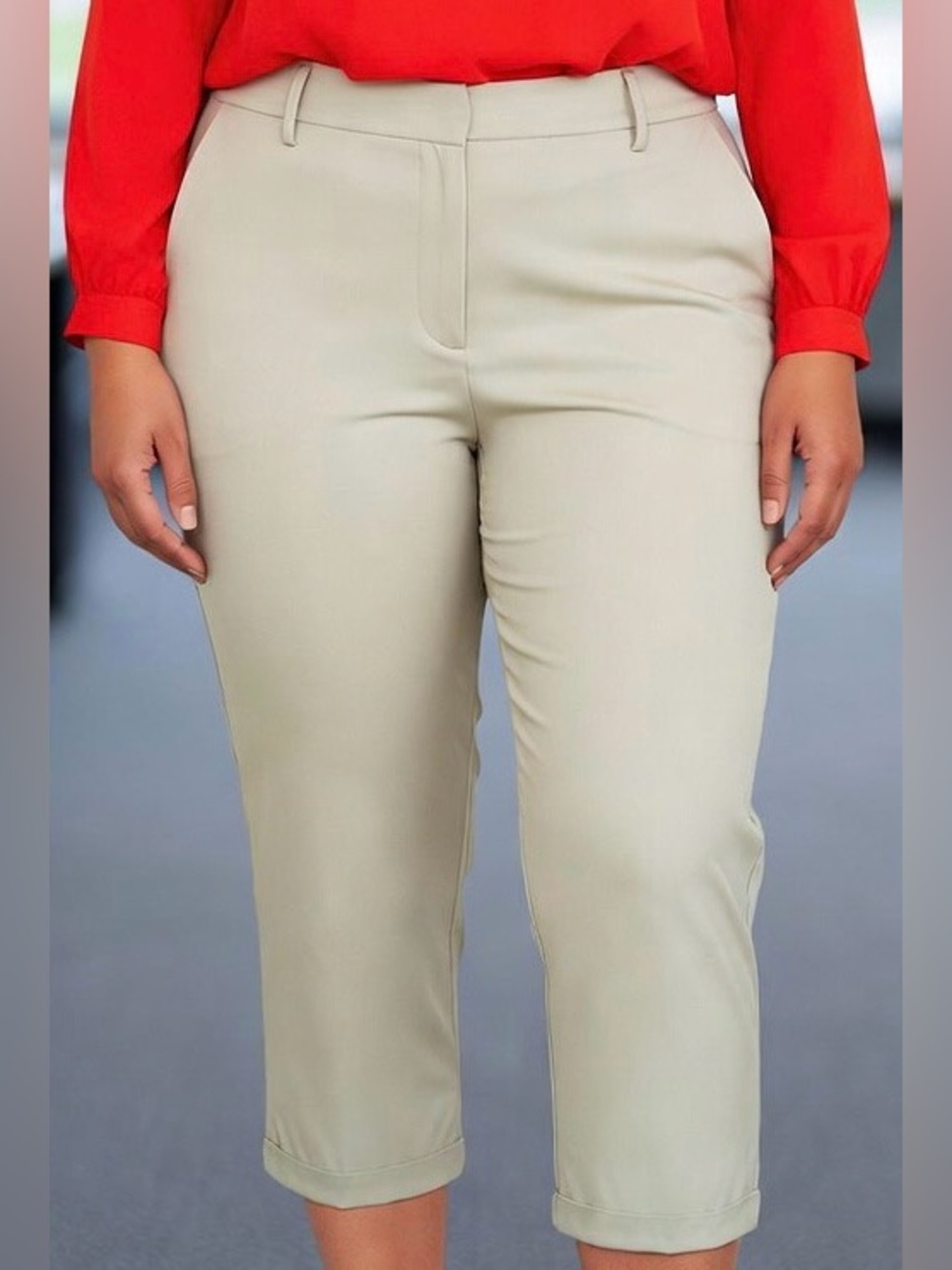 Rafaella Comfort Tan Khaki Crop Dress Pants Plus Sz 16 Straight Leg Stretch EUC
